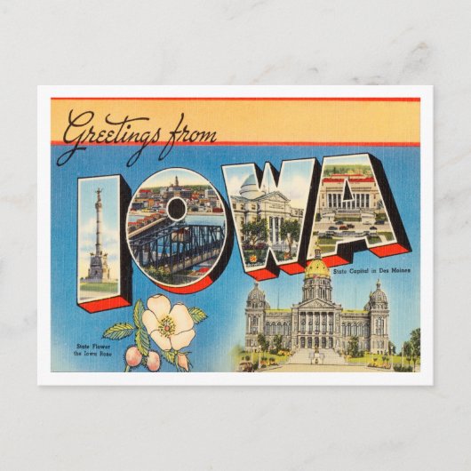 Groeten uit Iowa Vintage Travel Briefkaart (Voorkant)