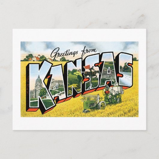 Groeten uit Kansas. Vintage Briefkaart (Voorkant)