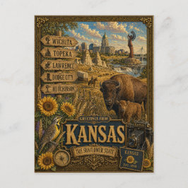 Groeten uit Kansas | Vintage Retro Kunst Briefkaart