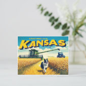 Groeten uit Kansas Wheat Combineer Border Collie Briefkaart (Staand voorkant)