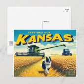 Groeten uit Kansas Wheat Combineer Border Collie Briefkaart (Voorkant / Achterkant)