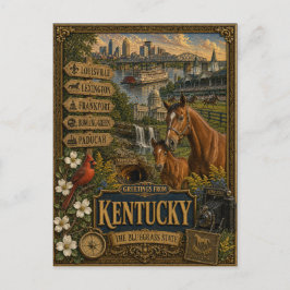 Groeten uit Kentucky | Vintage Retro Kunst Briefkaart
