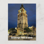 Groeten uit Krakau Stadhuis Tower Night Polen Briefkaart (Voorkant)