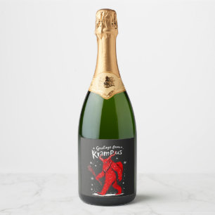 Groeten uit Krampus Kerstmis Sparkling Wijnetiket