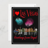 Groeten uit Las Vegas bij Night Skyline Firework Feestdagenkaart (Voorkant / Achterkant)
