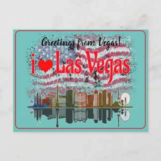 Groeten uit Las Vegas Skyline Amerikaanse vlag Feestdagenkaart
