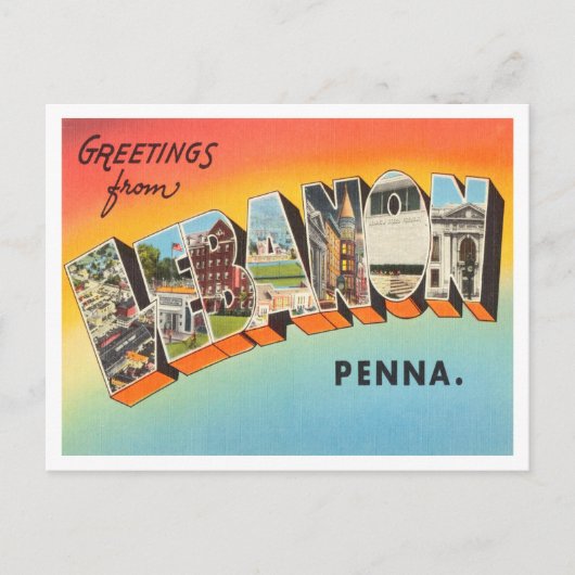Groeten uit Libanon, Pennsylvania Travel Briefkaart (Voorkant)