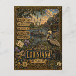 Groeten uit Louisiana | Vintage Retro Kunst Briefkaart