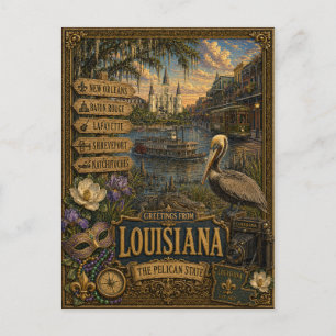 Groeten uit Louisiana   Vintage Retro Kunst Briefkaart