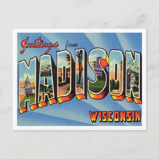 Groeten uit Madison, Wisconsin Vintage Travel Briefkaart (Voorkant)