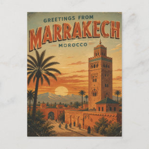 Groeten uit Marrakech, Marokko Vintage Reis Feestdagenkaart