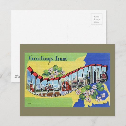 Groeten uit Massachusetts Briefkaart (Voorkant / Achterkant)