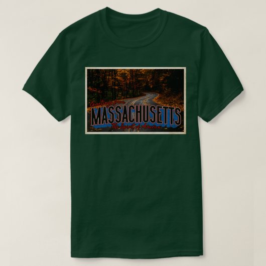 Groeten uit Massachusetts Vintage Travel Postca T-shirt (Design voorkant)