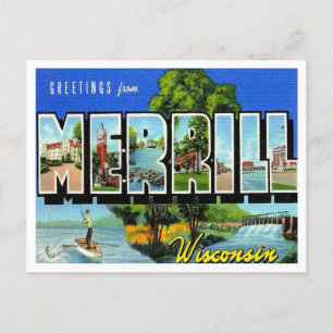 Groeten uit Merrill, Wisconsin Vintage Travel Briefkaart