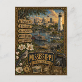 Groeten uit Mississippi | Vintage Retro Kunst Briefkaart