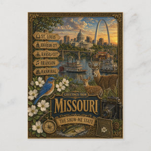 Groeten uit Missouri Vintage Retro Kunst Briefkaart