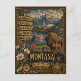 Groeten uit Montana | Vintage Retro Kunst Briefkaart
