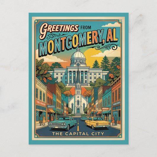 Groeten uit Montgomery AL Retro Briefkaart (Voorkant)