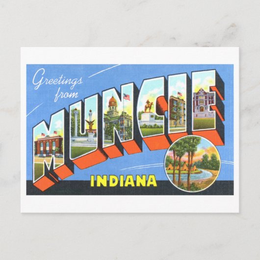  groeten uit Muncie, Indiana Briefkaart (Voorkant)