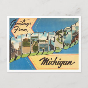 Groeten uit Muskegon, Michigan Vintage Travel Briefkaart