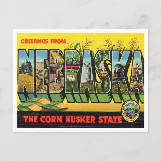 Groeten uit Nebraska, deelstaat Corn Nusker Briefkaart (Voorkant)