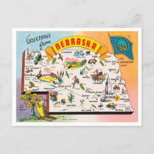 Groeten uit Nebraska Map Vintage Travel Briefkaart