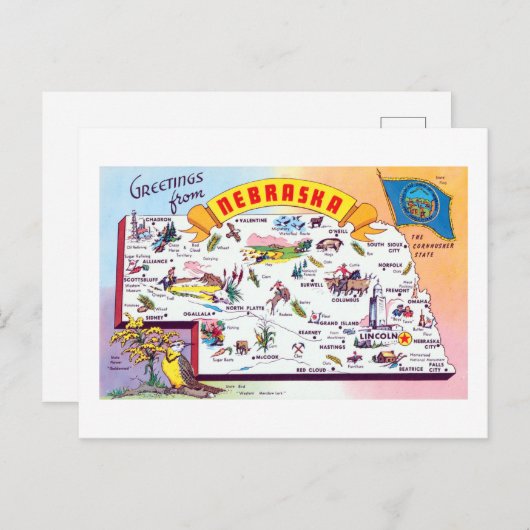  groeten uit Nebraska reisposter Briefkaart (Voorkant / Achterkant)