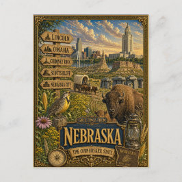 Groeten uit Nebraska | Vintage Retro Kunst Briefkaart