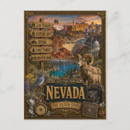 Groeten uit Nevada | Vintage Retro Kunst Briefkaart