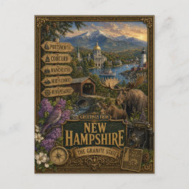 Groeten uit New Hampshire | Vintage Retro Kunst Briefkaart