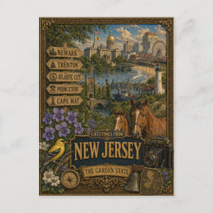 Groeten uit New Jersey Vintage Retro Kunst Briefkaart
