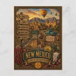 Groeten uit New Mexico | Vintage Retro Kunst Briefkaart