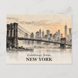 Groeten uit New York Brooklyn Bridge inktwastechni Briefkaart