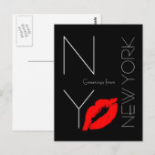 Groeten uit New York Red Lipstick Kiss Black Briefkaart (Voorkant / Achterkant)