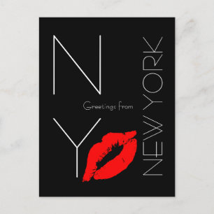 Groeten uit New York Red Lipstick Kiss Black Briefkaart