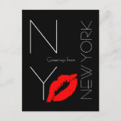 Groeten uit New York Red Lipstick Kiss Black Briefkaart (Voorkant)