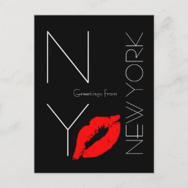 Groeten uit New York Red Lipstick Kiss Black Briefkaart
