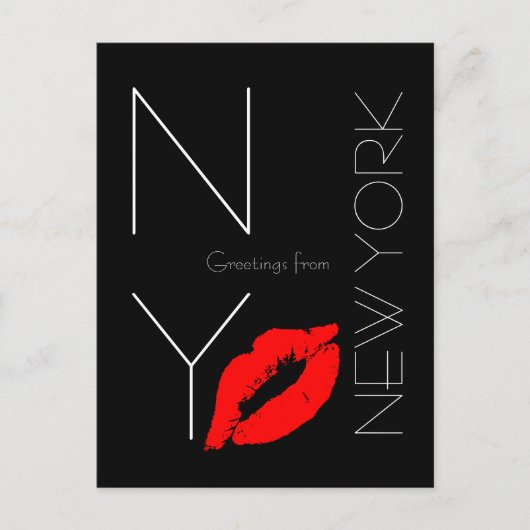 Groeten uit New York Red Lipstick Kiss Black Briefkaart (Voorkant)