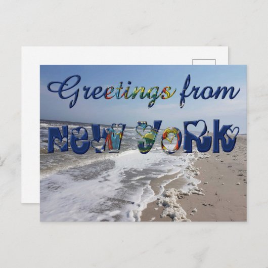 Groeten uit New York State Flag Hearts USA Briefkaart (Voorkant / Achterkant)