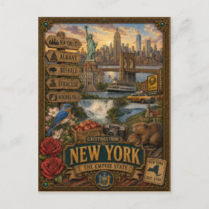 Groeten uit New York   Vintage Retro Kunst Briefkaart