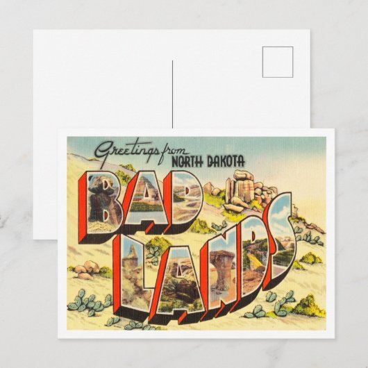 Groeten uit Noord-Dakota, Badlands Travel Briefkaart (Voorkant / Achterkant)