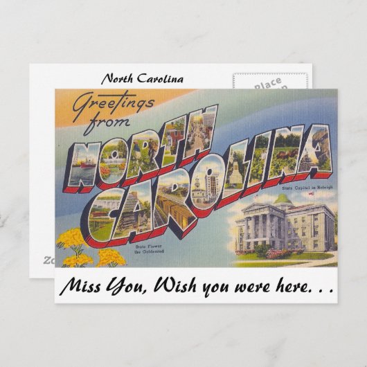 Groeten uit North Carolina Briefkaart (Voorkant / Achterkant)