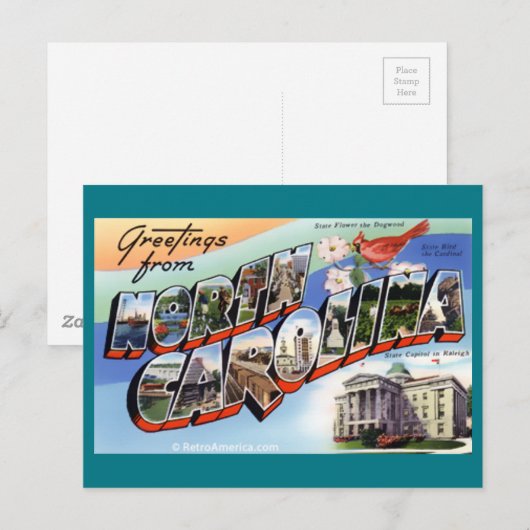 Groeten uit North Carolina Briefkaart (Voorkant / Achterkant)