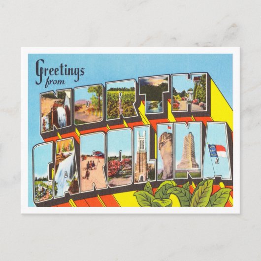 Groeten uit North Carolina Vintage Travel Briefkaart (Voorkant)