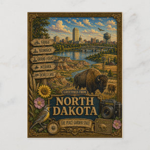 Groeten uit North Dakota Vintage Retro Kunst Briefkaart