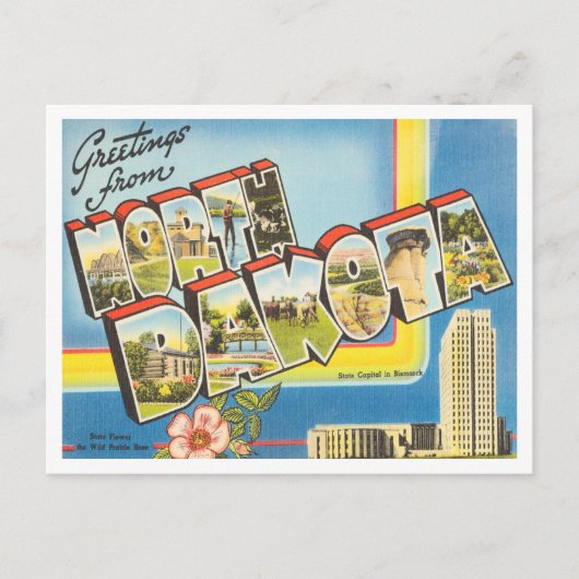 Groeten uit North Dakota Vintage Travel Briefkaart (Voorkant)