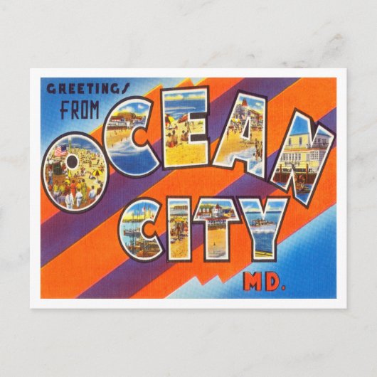 Groeten uit Ocean City, Maryland Vintage Travel Briefkaart (Voorkant)