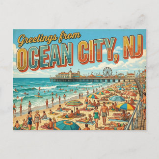 Groeten uit Ocean City NJ Vintage Stijl Briefkaart