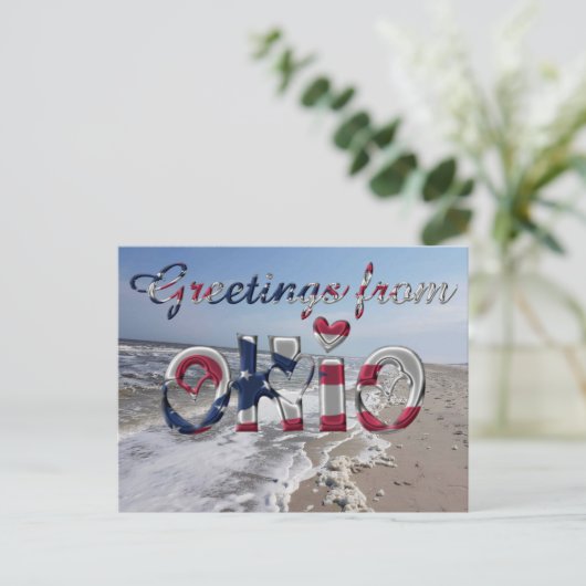 Groeten uit Ohio State Flag Hearts USA Briefkaart (Staand voorkant)