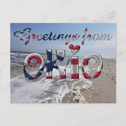 Groeten uit Ohio State Flag Hearts USA Briefkaart (Voorkant)